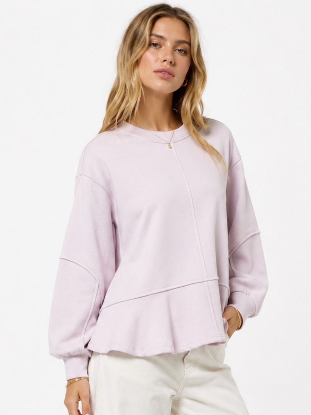 Sweaty Betty Blush Pink Peplum Sweatshirt Oversized Cotton Pullover S